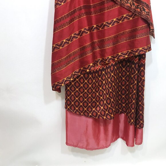 100% Silk Dress XL Layered Spaghetti Straps Burgundy Re Gold - Picture 6 of 12